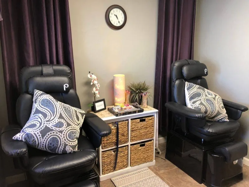 Cozy pedicure lounge chairs at Just Friends Hair Design